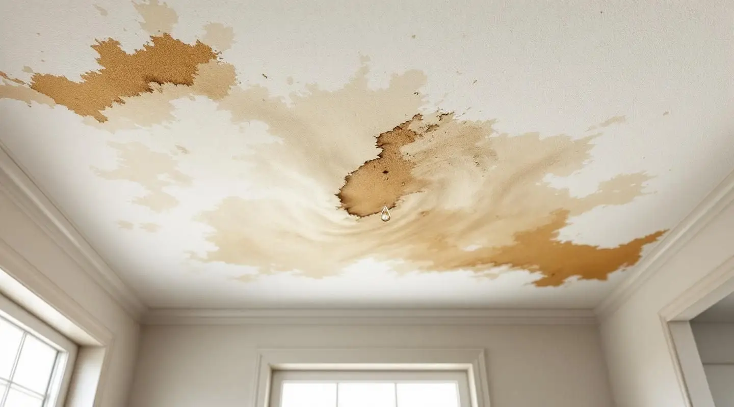 A technician inspecting a water-damaged drywall ceiling in a Loveland home using a professional thermal imaging camera.