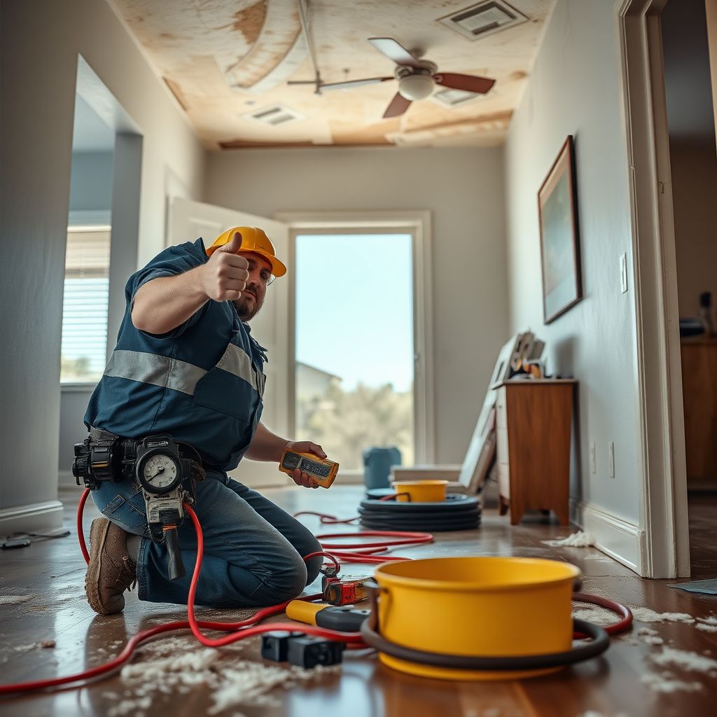 A certified technician using a moisture meter to check for hidden dampness behind a drywall panel in Broomfield.