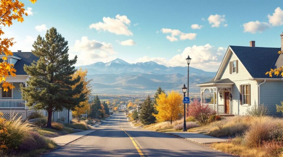 A restoration vehicle parked along a residential street in Lafayette, Colorado, during a crisp Front Range morning.