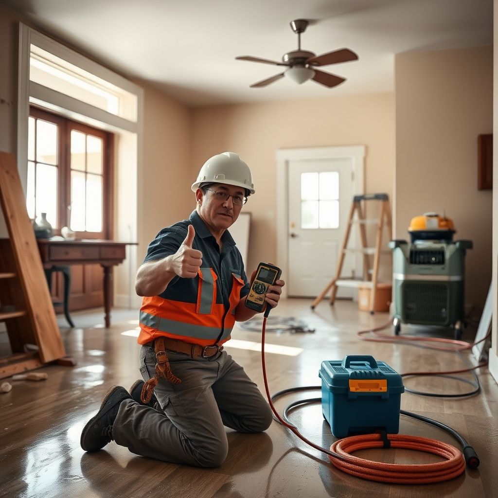 A professional technician using a moisture meter to inspect a drywall surface in a Golden home.