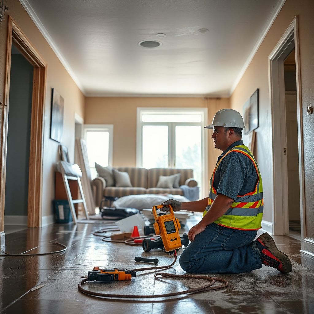 An IICRC-certified technician using a professional moisture meter to check for hidden dampness behind a drywall wall in Longmont.