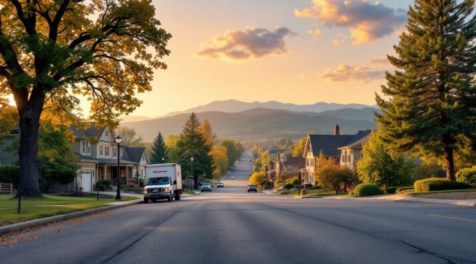 A professional service vehicle parked on a residential street in Louisville, Colorado during a clear Front Range morning.